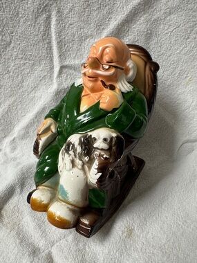 Ceramic Gentleman in Rocking Chair Figurine - Green Robe Coin Bank